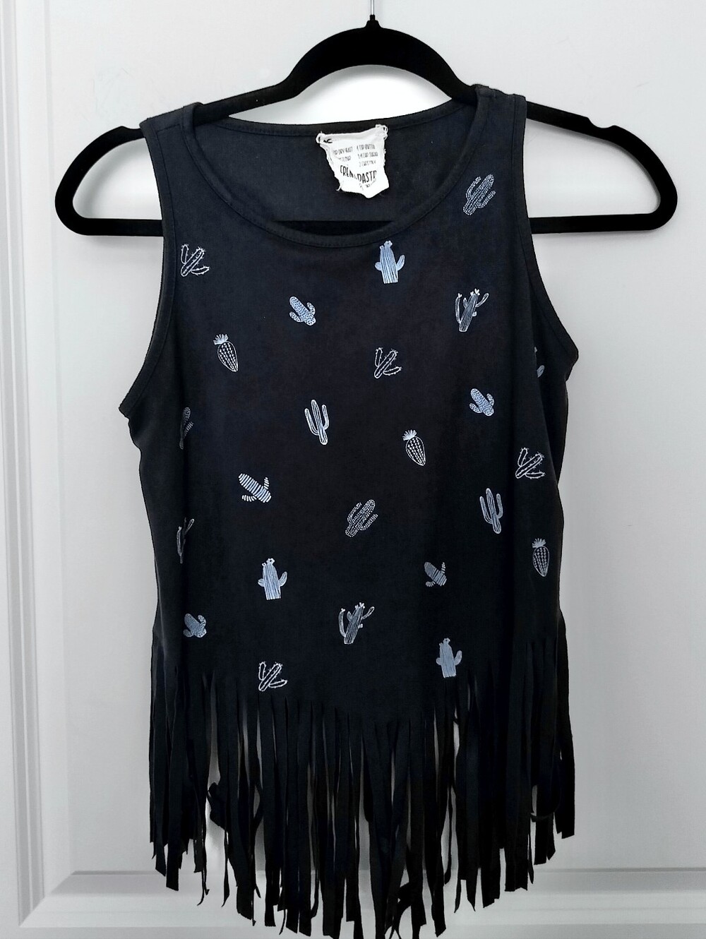 French Pastry Junior Girls XS Cactus Print Fringe Velvet Crop Tank Top